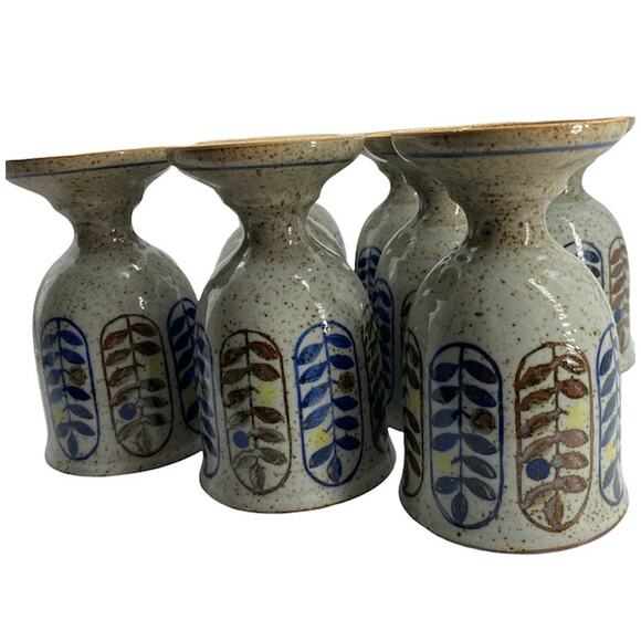 Vintage OTAGIRI Style Stonewear Goblet Set of 8 Berries Leaves 1970s Speckle - Picture 12 of 12